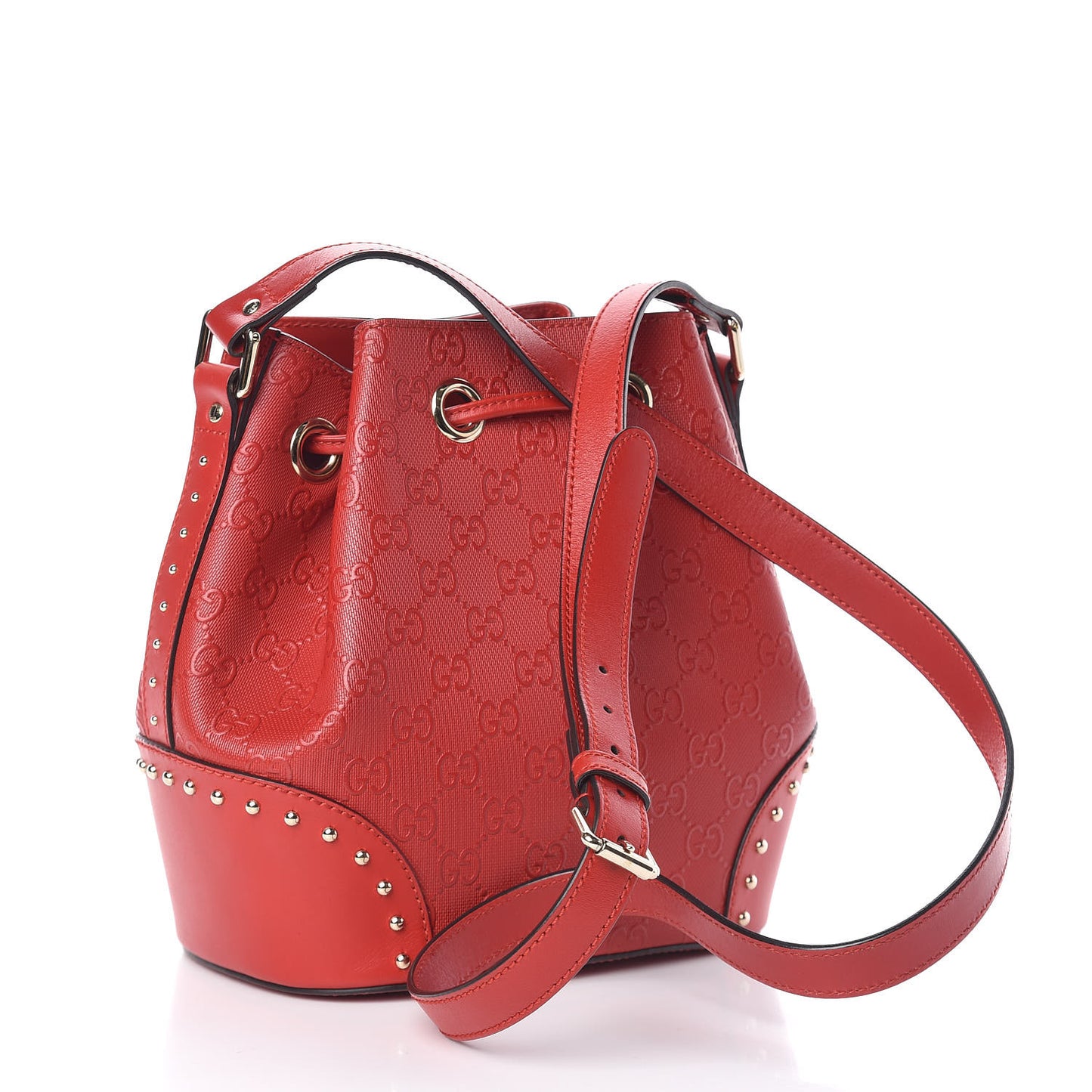 HIlary Lux GG Monogram Embossed Studded Small Bucket Bag Tobasco