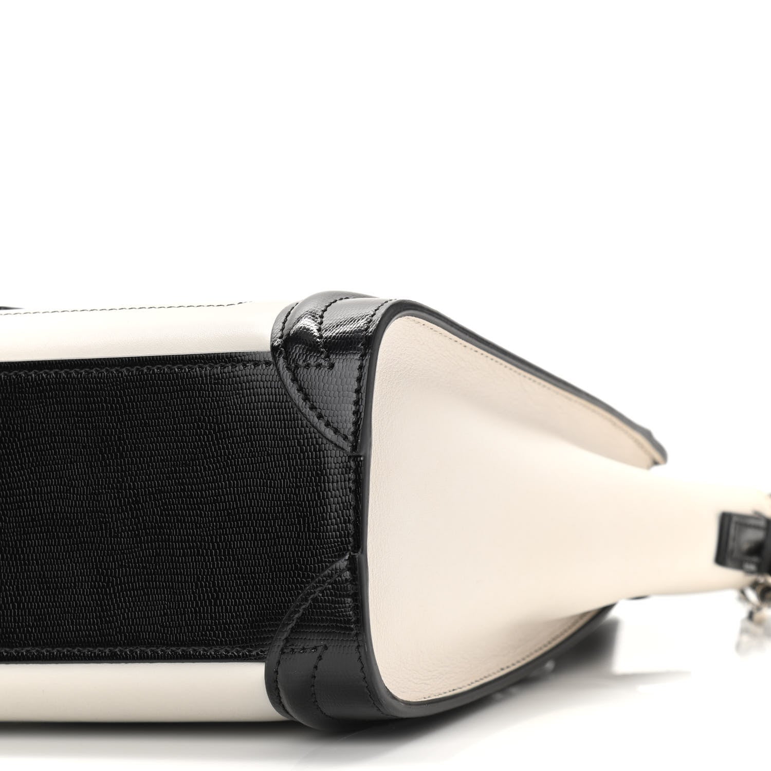 Celine Smooth Calfskin Lizard Embossed Nano Luggage White Black 9 of 9