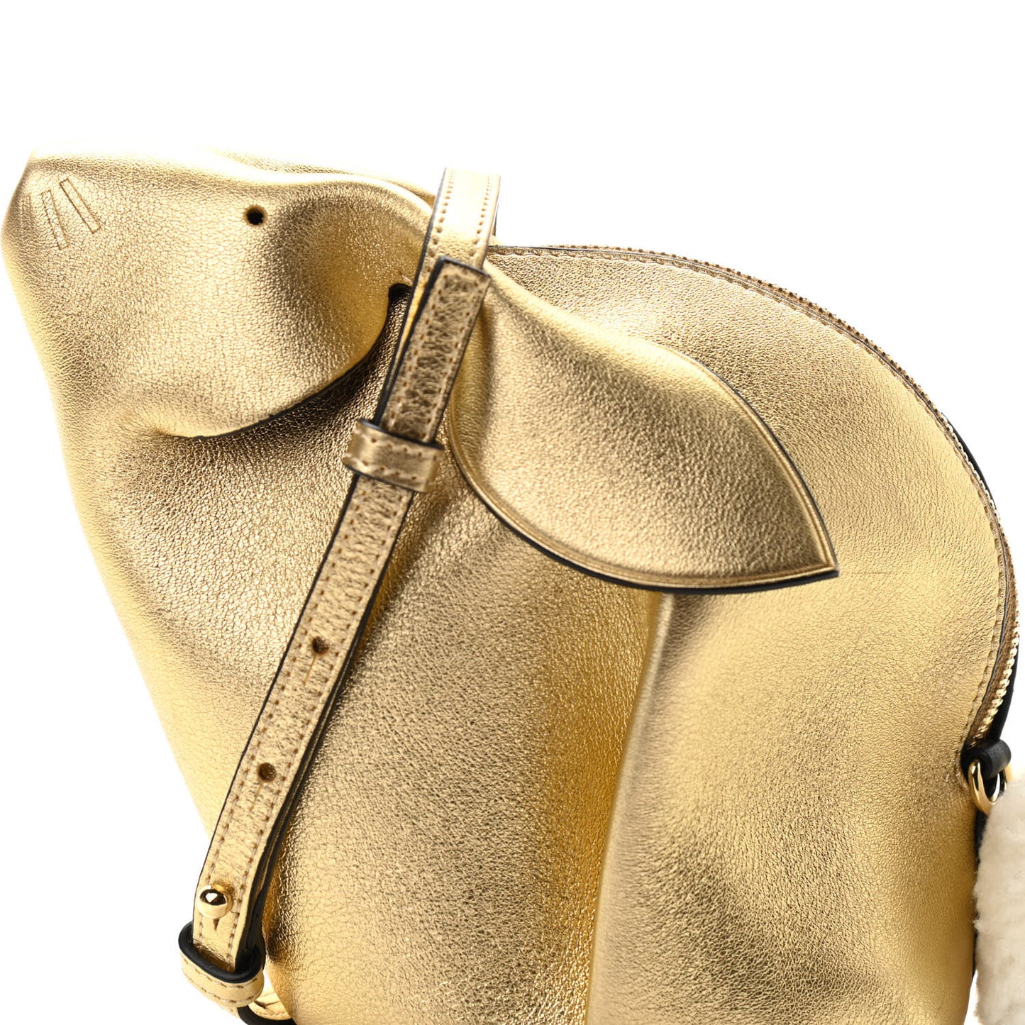 Metallic Calfskin Bunny Shoulder Bag Gold