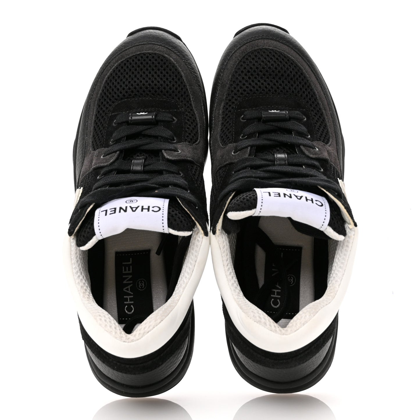 Mesh Suede Grained Calfskin Womens CC Sneakers 37 Black White