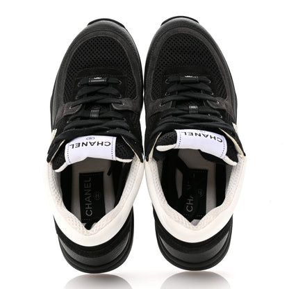Chanel Mesh Suede Grained Calfskin Womens CC Sneakers 37 Black White 2 of 8
