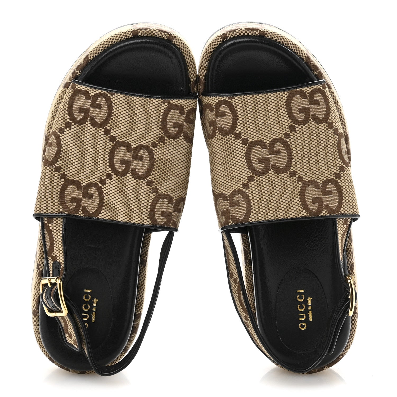 Gucci Monogram Maxi GG Granada Kid Angelina Platform 35mm Slingback Sandals 38 Camel Ebony Black 5 of 12