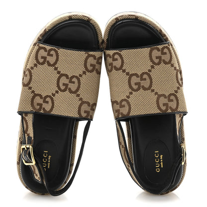 Gucci Monogram Maxi GG Granada Kid Angelina Platform 35mm Slingback Sandals 38 Camel Ebony Black 5 of 12