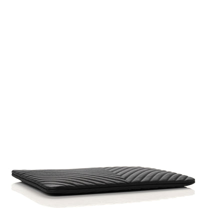 Chanel Caviar Flat Chevron Quilted Large Cosmetic Case Black 4 of 10