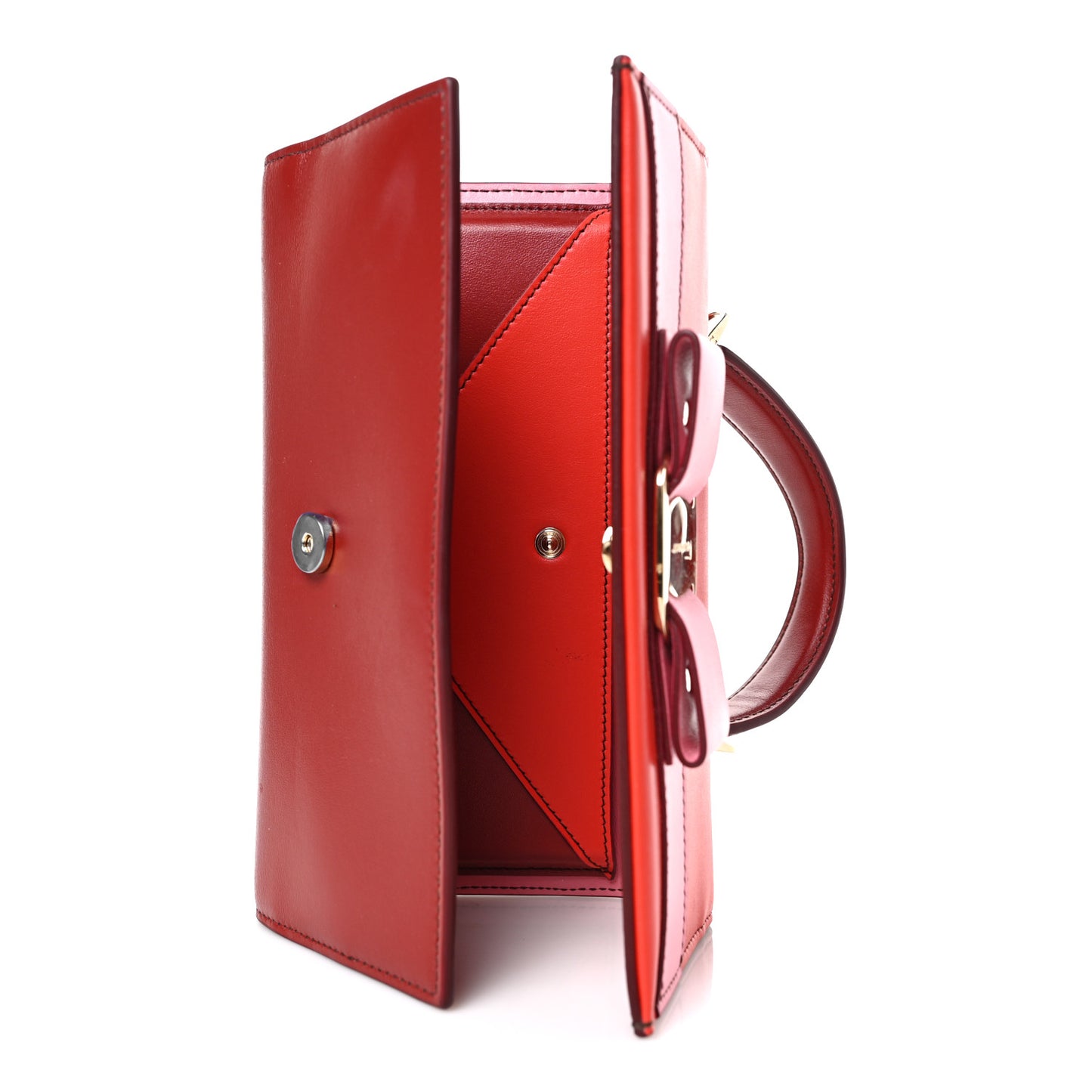 Calfskin Vara Bow Top Handle Wallet On Strap Red Pink