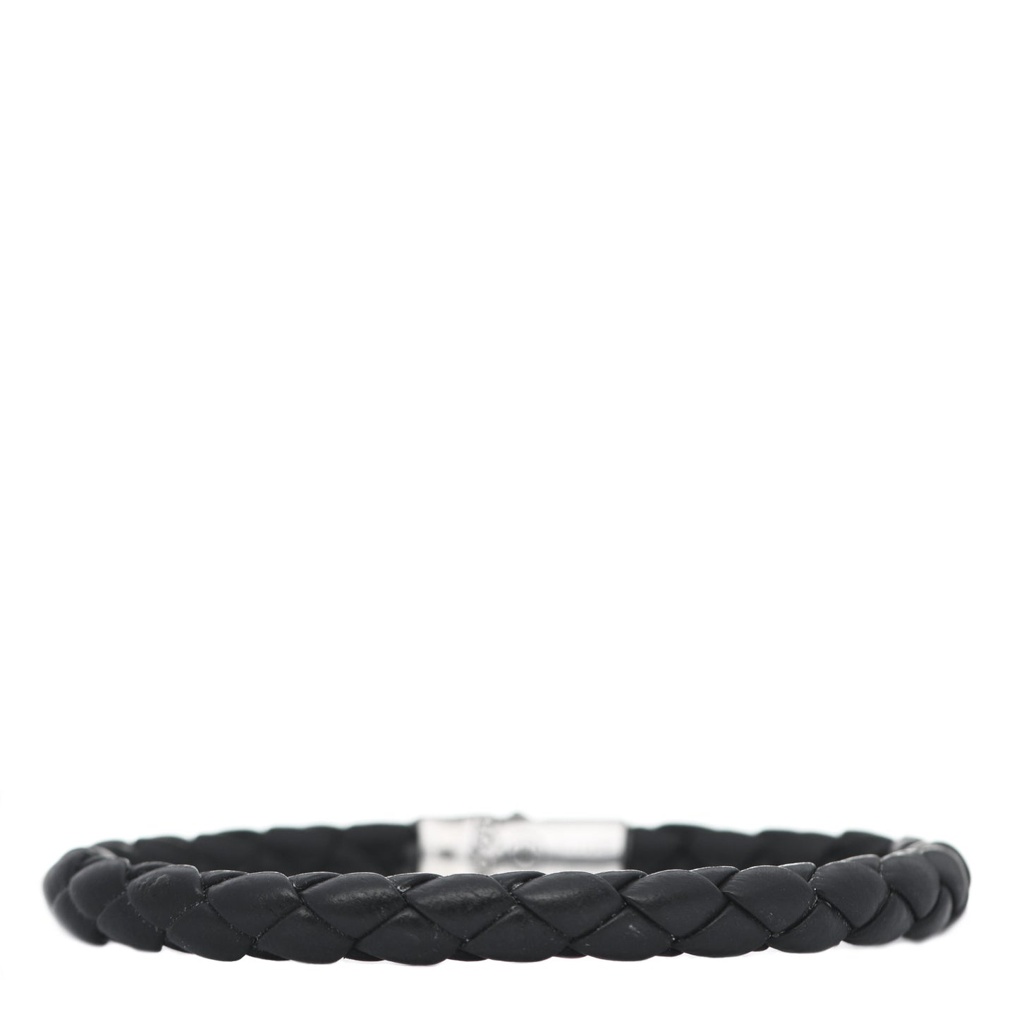 Sterling Silver Leather 8mm Braided Bamboo Station Bracelet Black