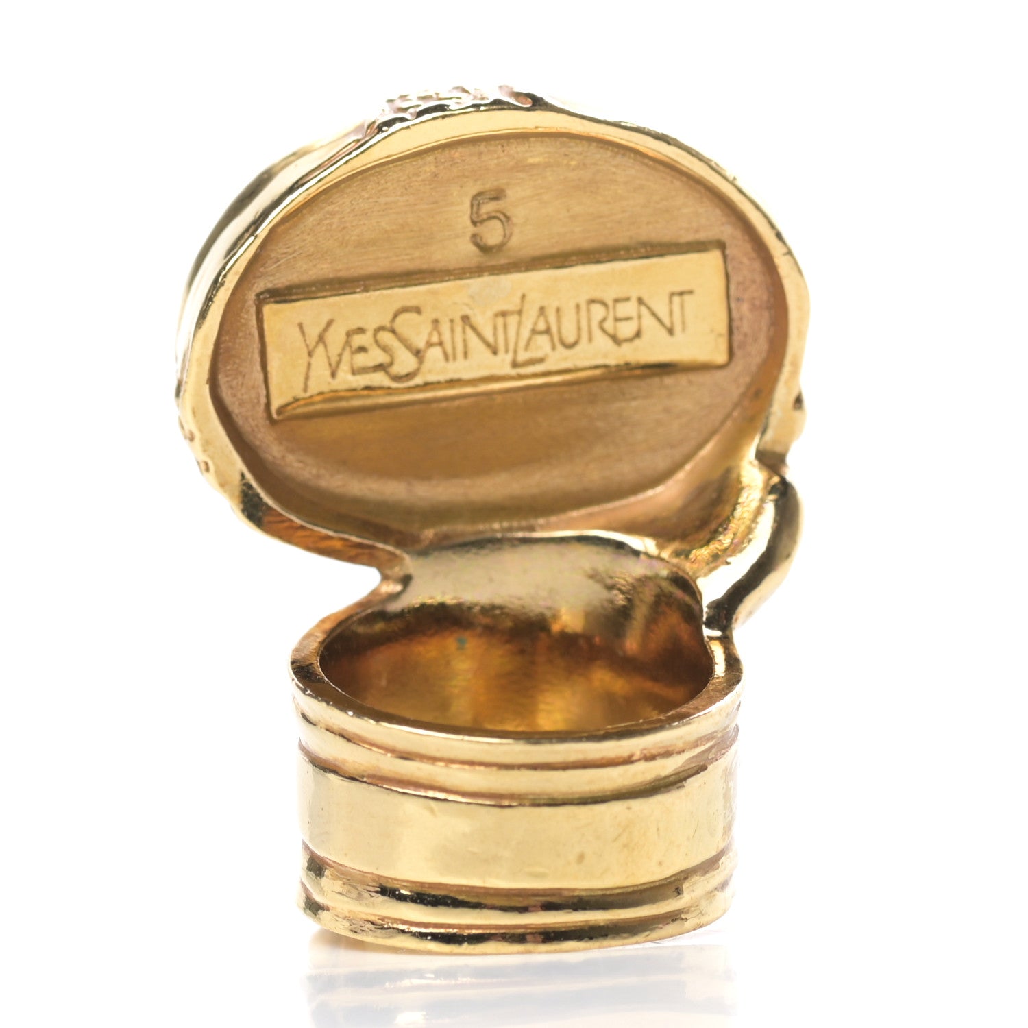 Saint Laurent Glass Cabochon Arty Ovale Ring 5 Gold Beige 3 of 4
