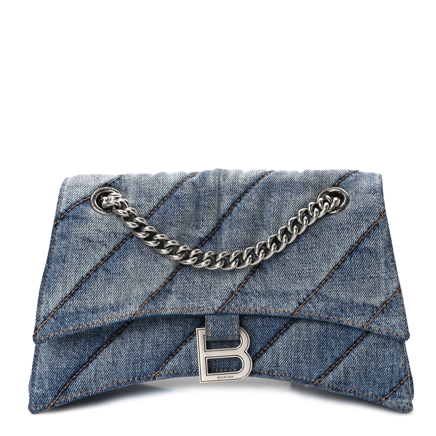 Washed Denim Quilted Small Crush Chain Bag Denim Blue