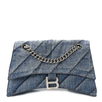 Balenciaga Washed Denim Quilted Small Crush Chain Bag Denim Blue 1 of 11