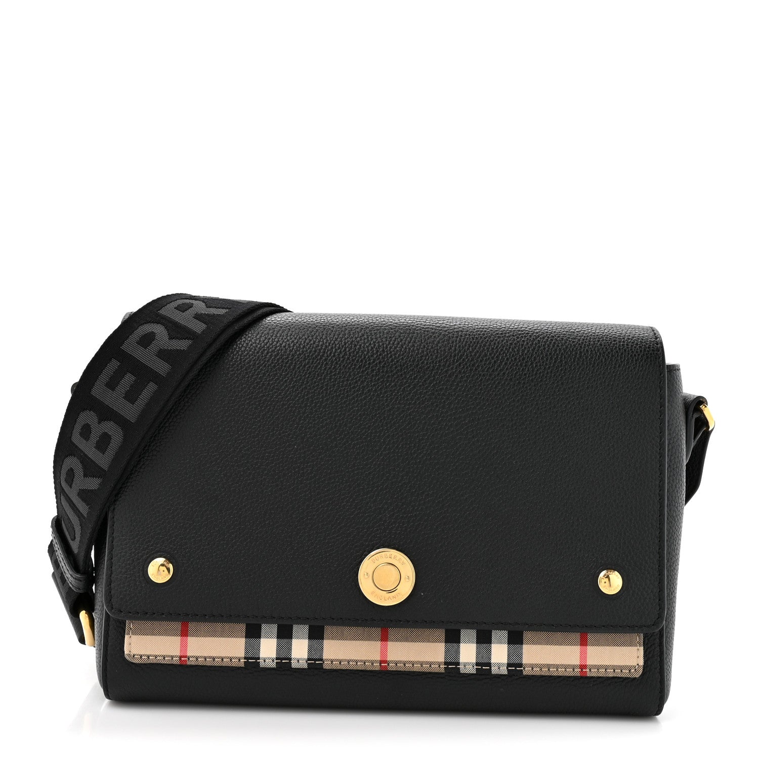 Burberry Coated Canvas Calfskin Vintage Check Medium Note Crossbody Bag Black 1 of 11