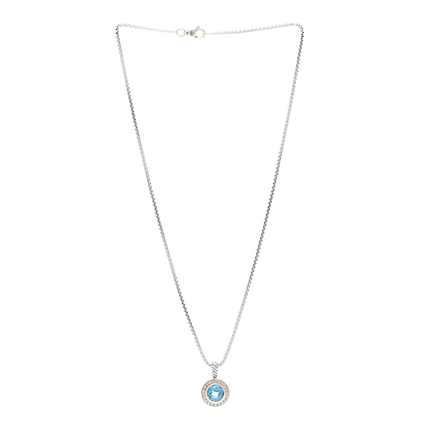 David Yurman Sterling Silver Diamond Blue Topaz 8mm Petite Cerise Pendant Necklace 3 of 4