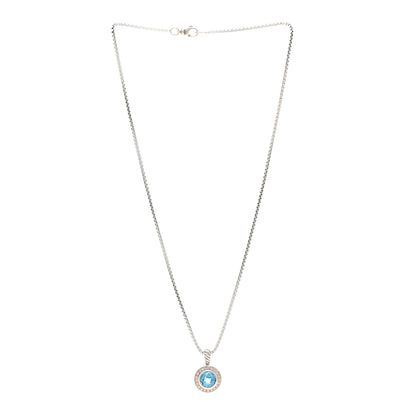 David Yurman Sterling Silver Diamond Blue Topaz 8mm Petite Cerise Pendant Necklace 3 of 4