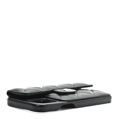 Chanel Lambskin Quilted Pearl Crush iPhone XII Pro Holder With Chain Black 3 of 6