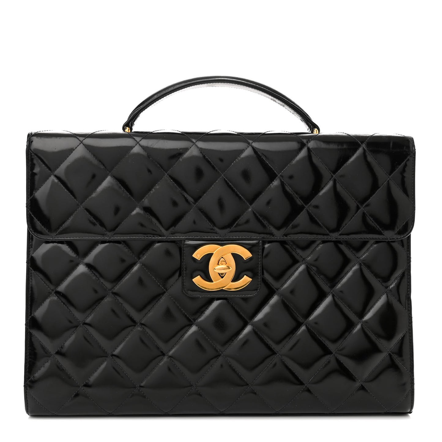 Patent Quilted Briefcase Laptop Bag Black