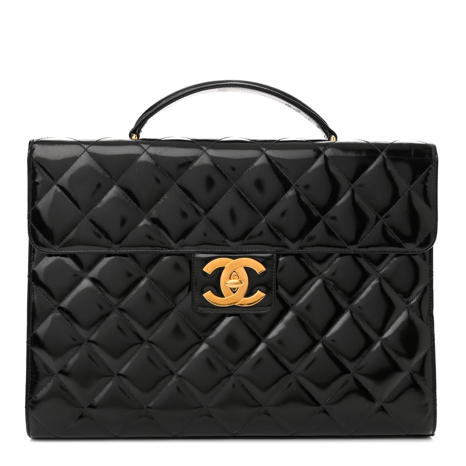 Chanel Patent Quilted Briefcase Laptop Bag Black 1 of 16