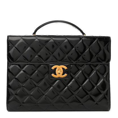 Chanel Patent Quilted Briefcase Laptop Bag Black 1 of 16