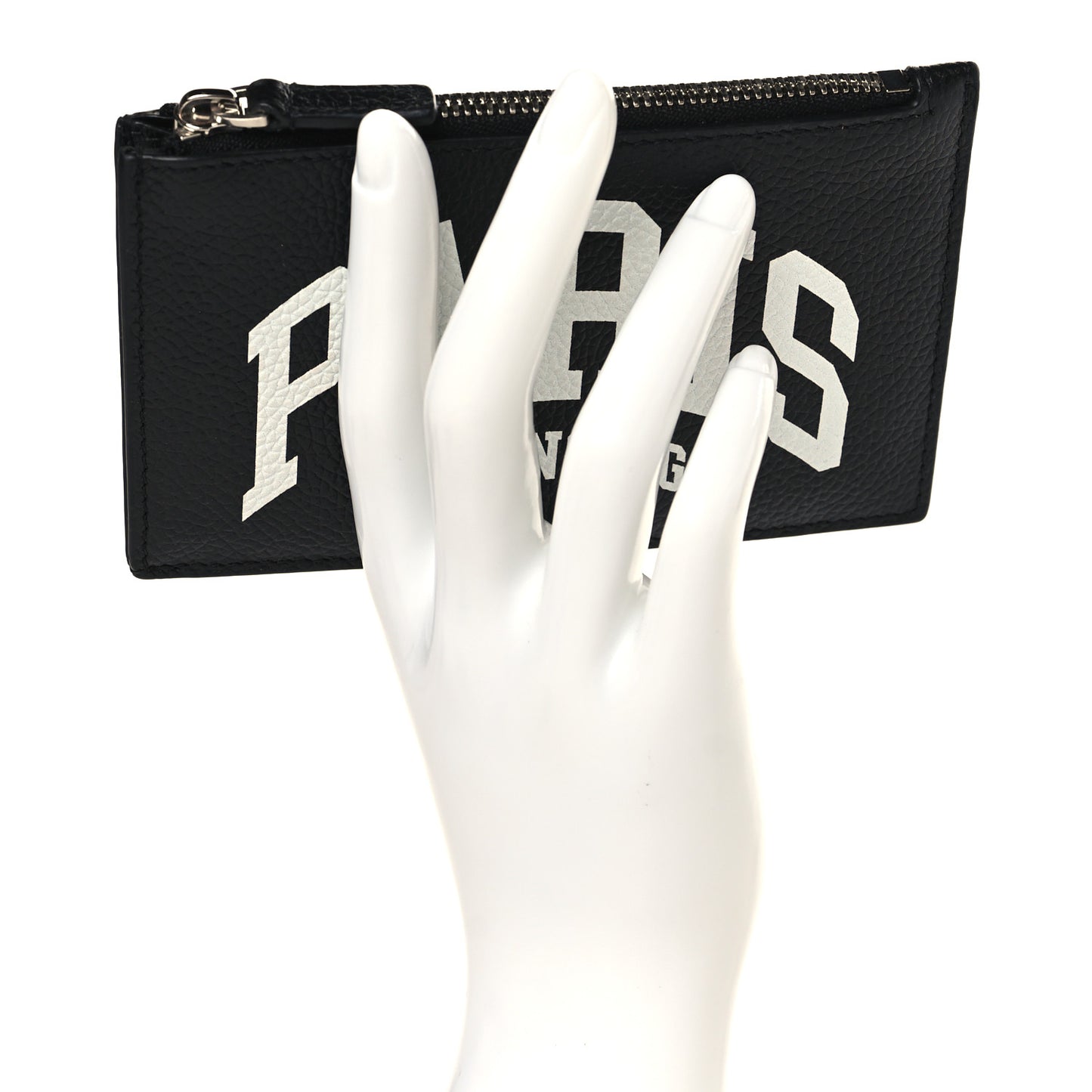 Grained Calfskin Logo Zip Card Holder Black