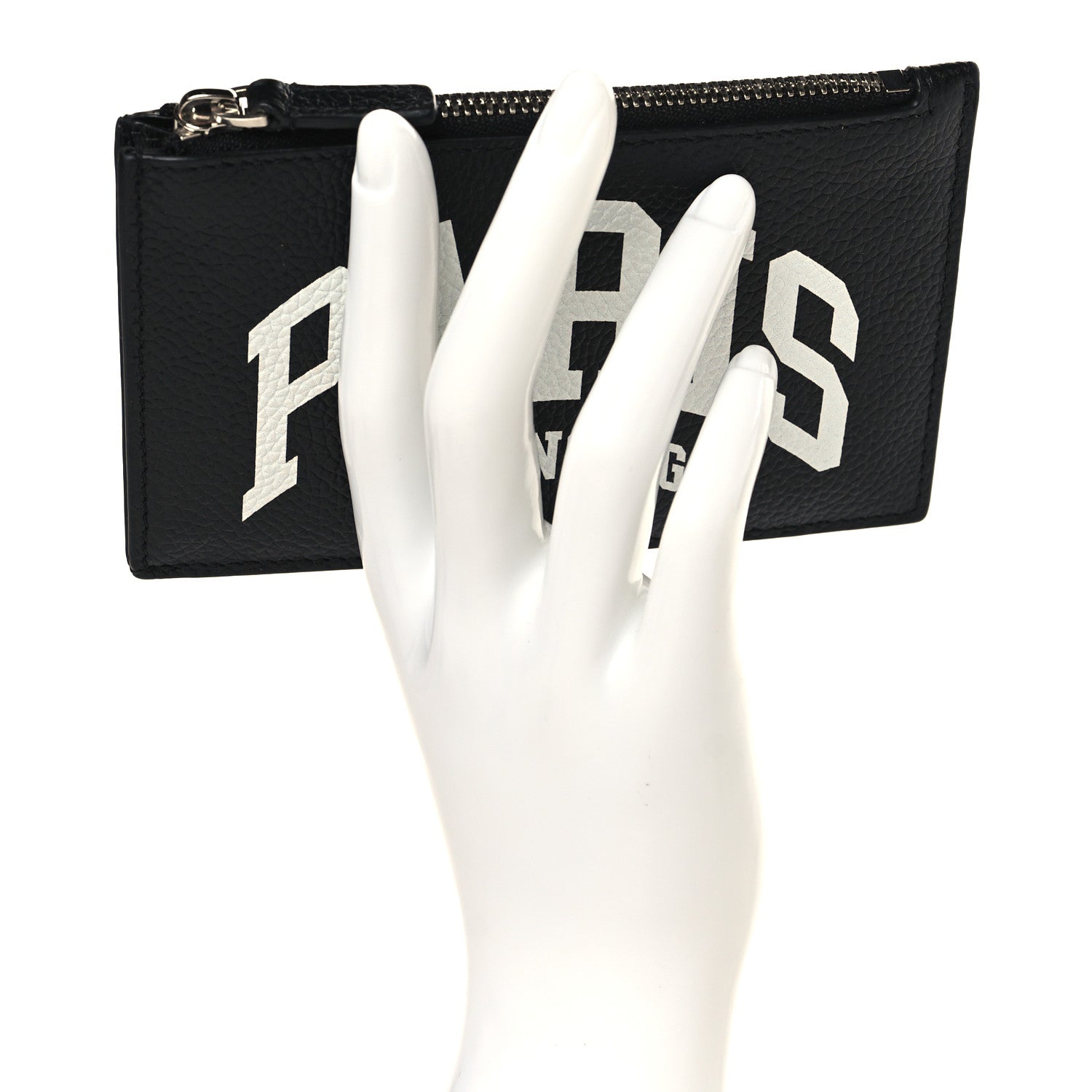 Balenciaga Grained Calfskin Logo Zip Card Holder Black 2 of 6