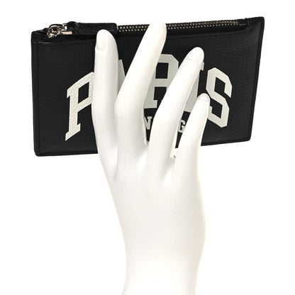 Balenciaga Grained Calfskin Logo Zip Card Holder Black 2 of 6