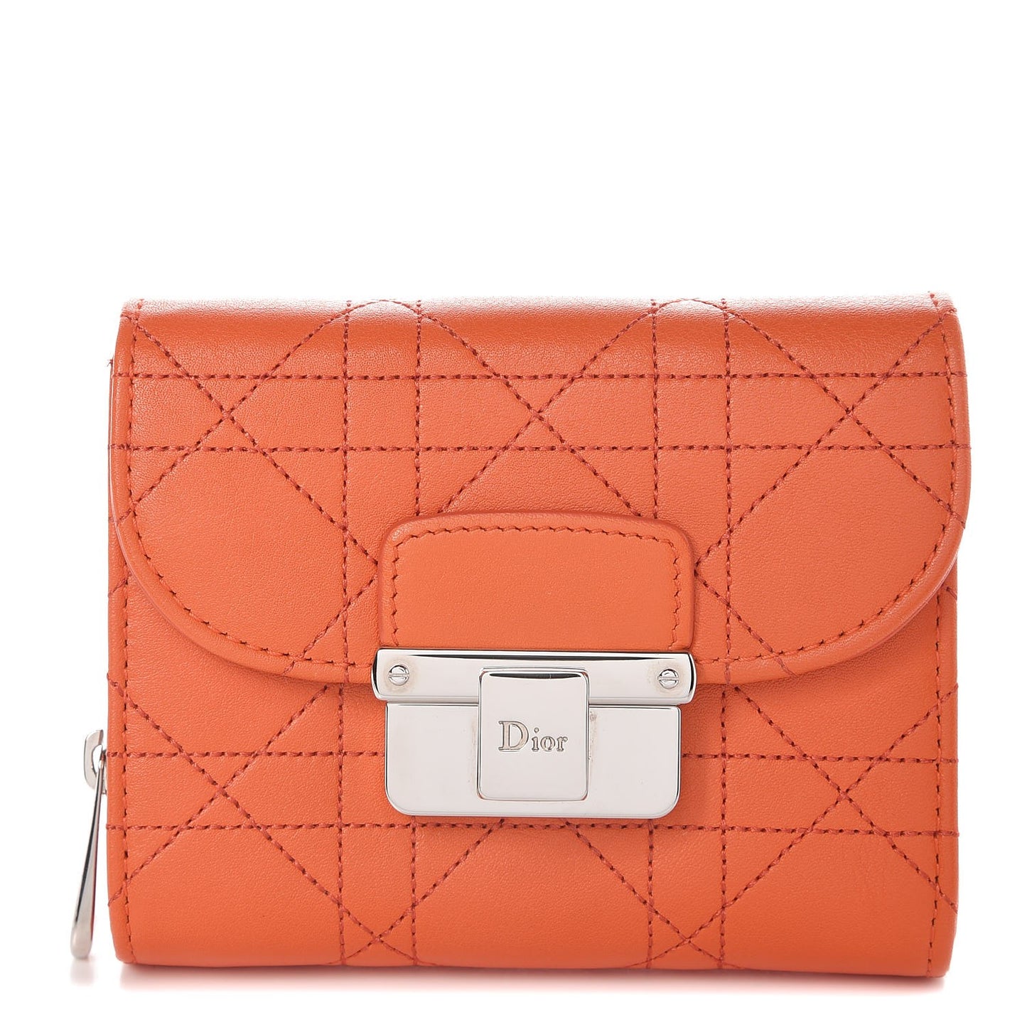 Calfskin Cannage Stitched Diorling Compact Wallet Sunshine