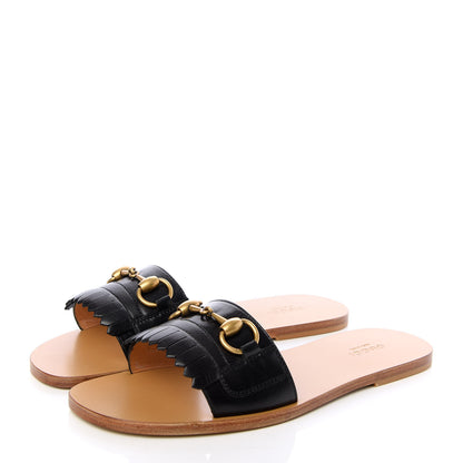 Gucci Malaga Kid Fringe Horsebit Slide Sandals 38 Black 3 of 11