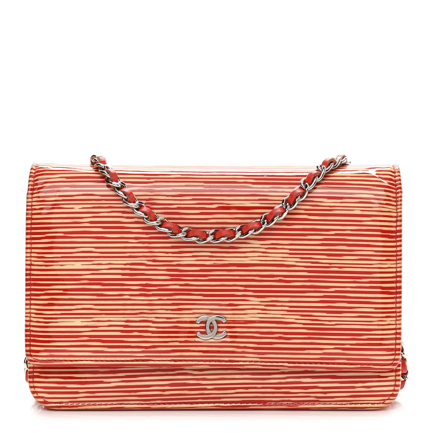 Patent Striped Wallet On Chain WOC Red