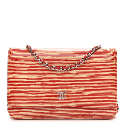Chanel Patent Striped Wallet On Chain WOC Red 1 of 15