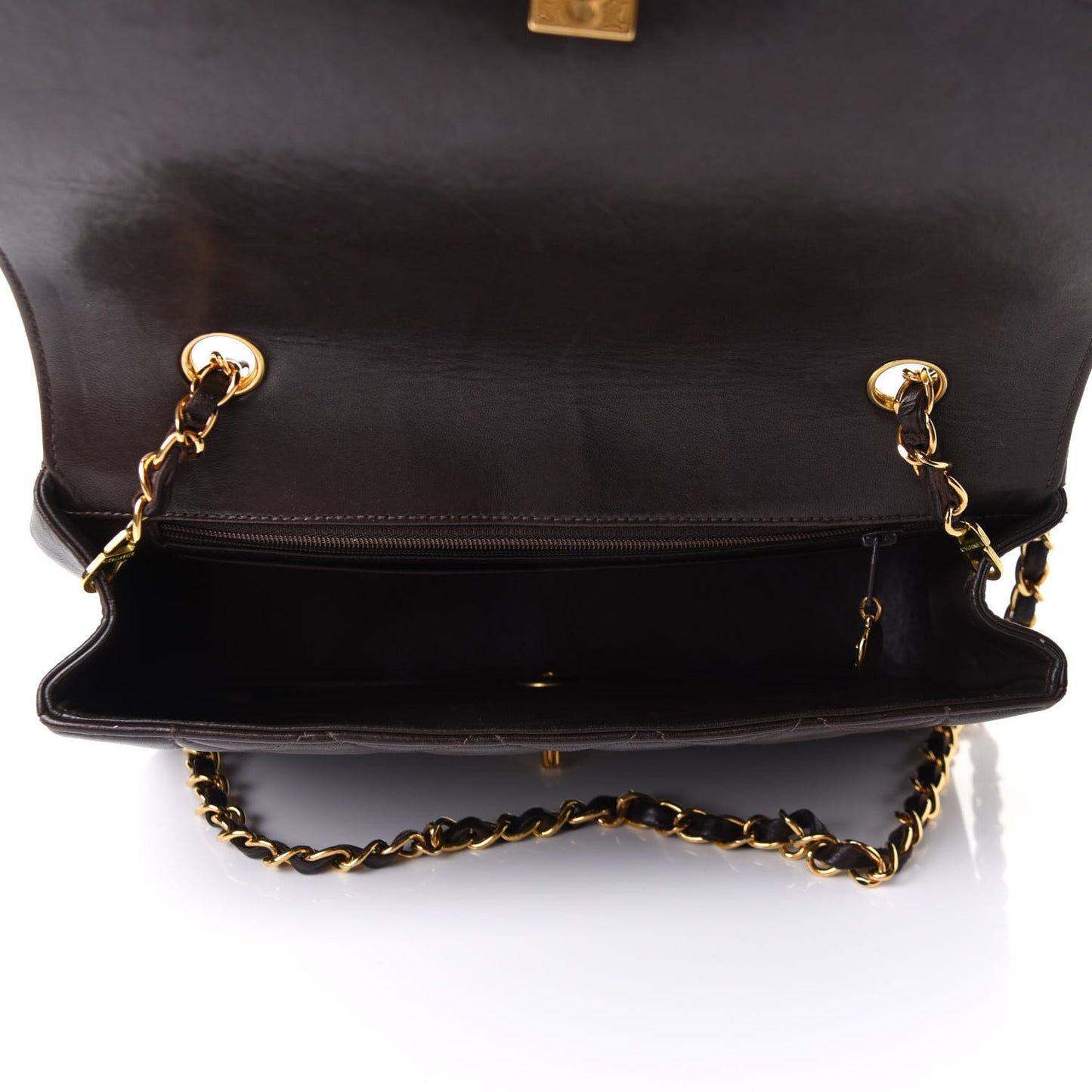 Lambskin Quilted Small Single Flap Brown