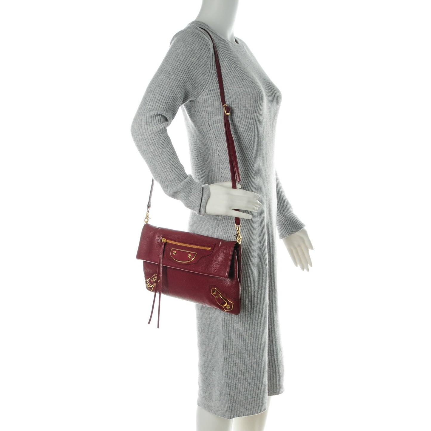 Chevre Gold Metallic Edge Hardware Envelope Clutch Bordeaux