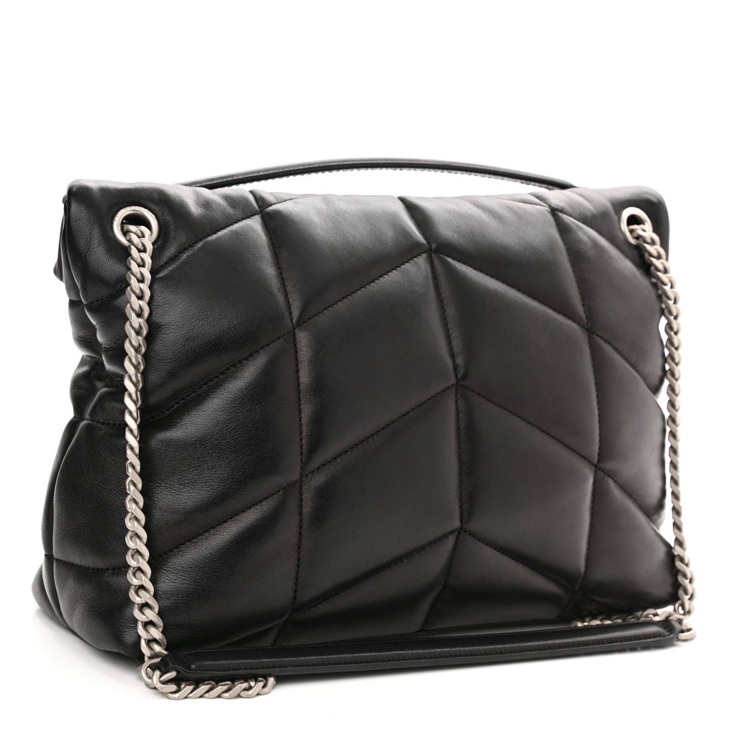 Lambskin Quilted Medium Loulou Puffer Monogram Chain Satchel Black