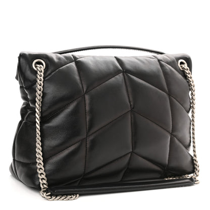 Saint Laurent Lambskin Quilted Medium Loulou Puffer Monogram Chain Satchel Black 3 of 11