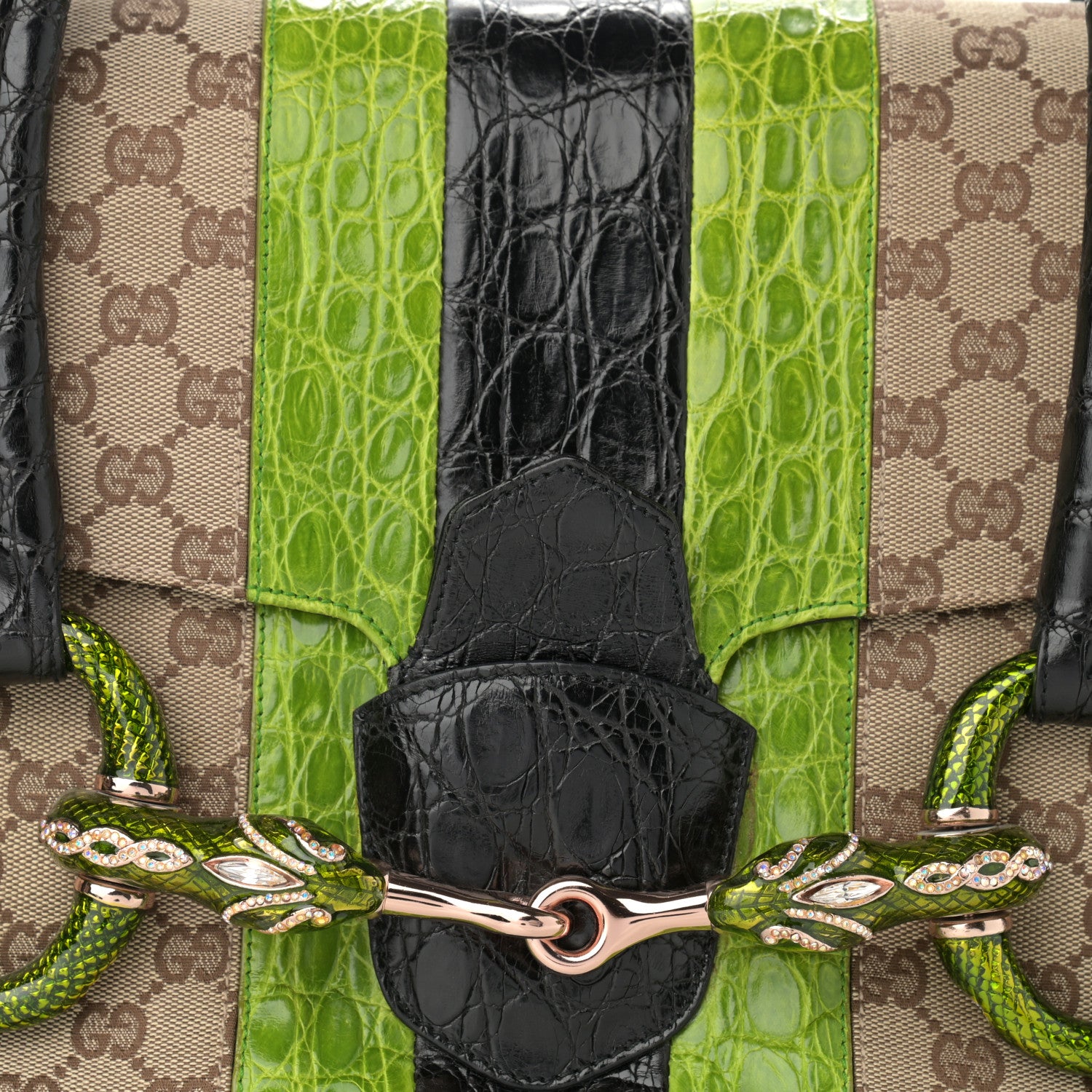 Gucci Crocodile Web Monogram Tom Ford Dragon Tote Dark Brown Green 8 of 14