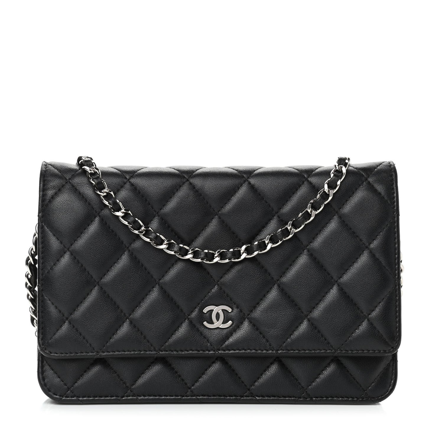 Lambskin Quilted Wallet On Chain WOC Black