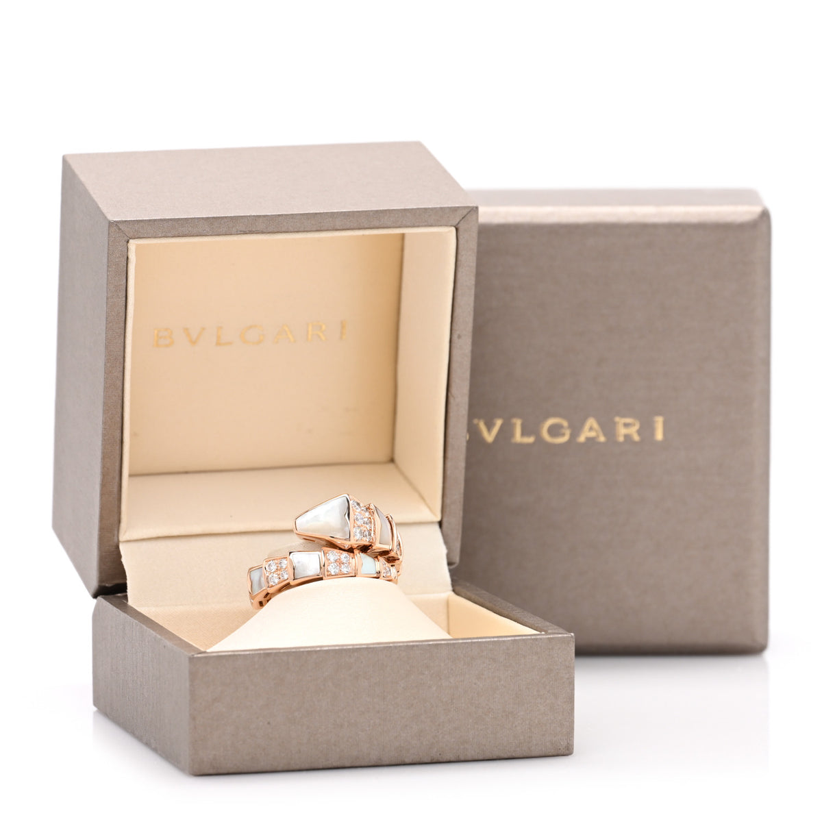 Bulgari 18K Rose Gold Diamond Mother of Pearl Serpenti Viper Ring L 55 7.25 5 of 5