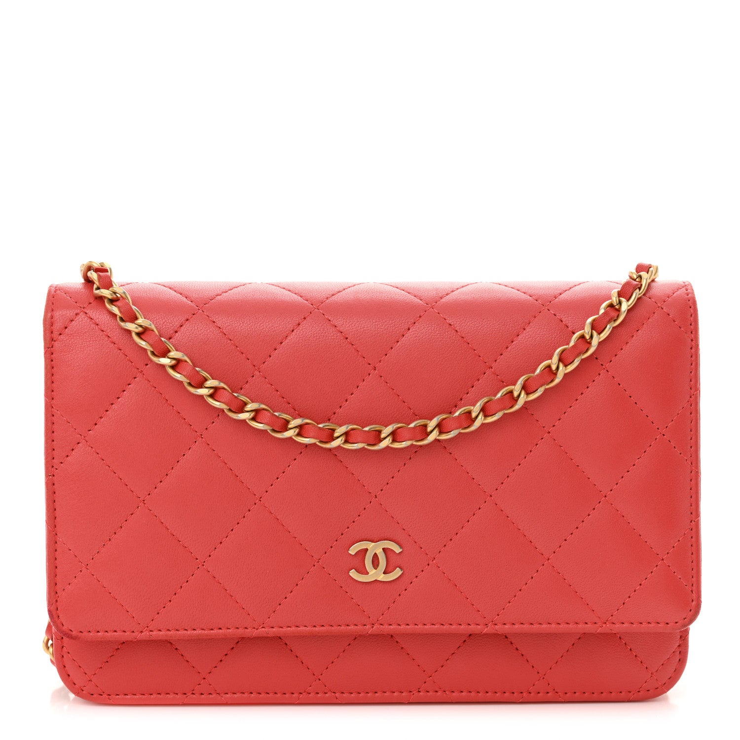 Chanel Lambskin Quilted Wallet On Chain WOC Red 1 of 13