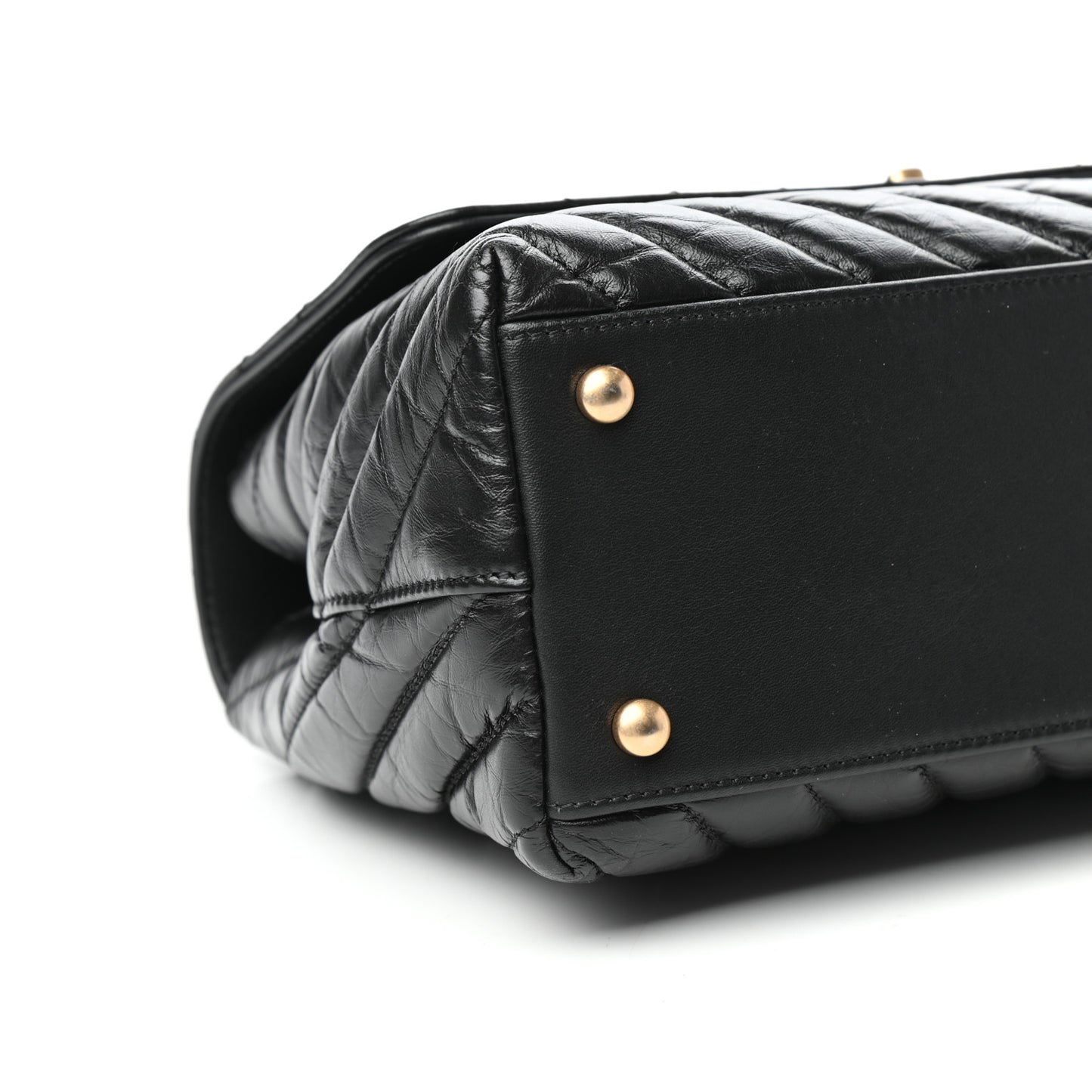 Aged Calfskin Chevron Quilted Small Coco Handle Flap Black