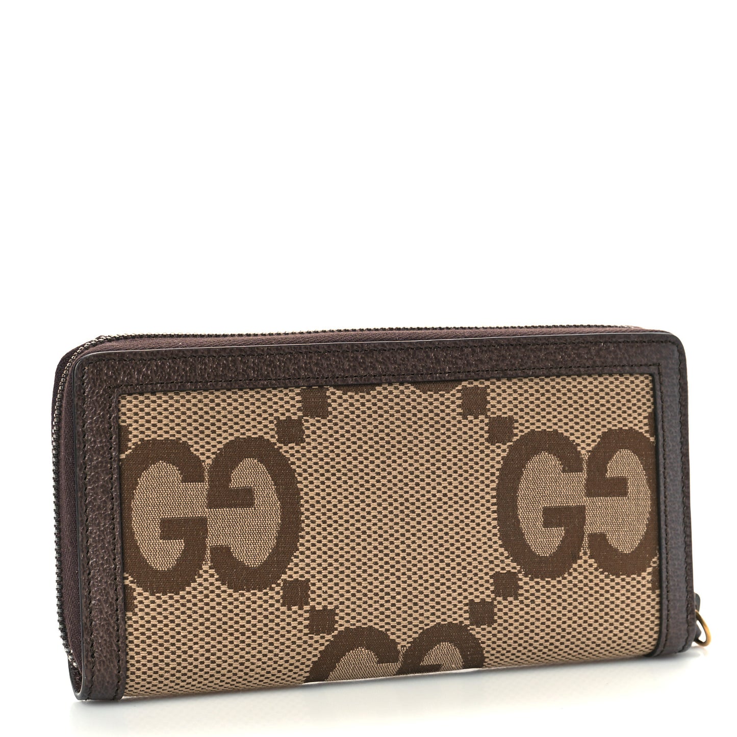 Monogram Jumbo GG Textured Dollar Calfskin Diana Zip Around Continental Wallet Camel Ebony New Acero