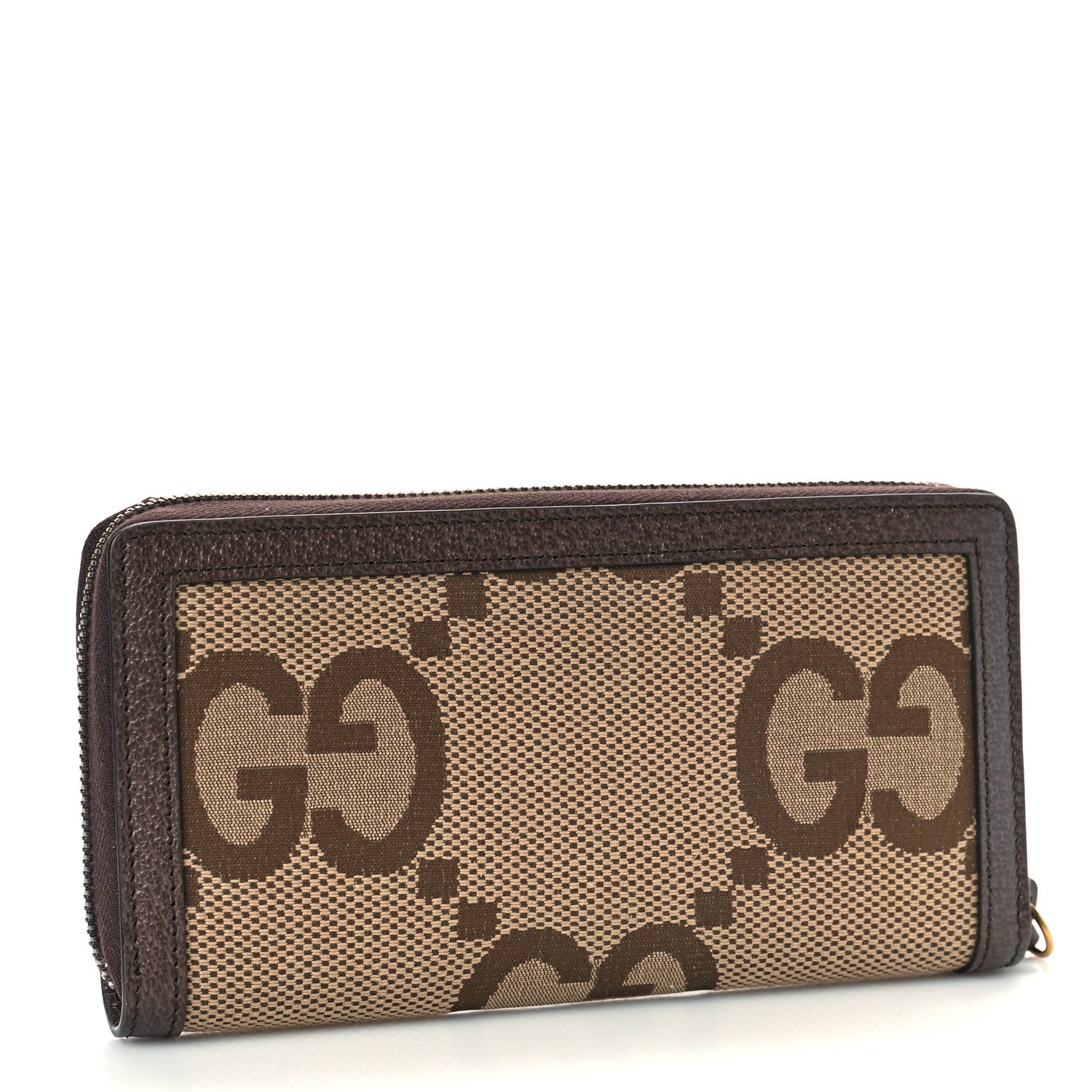 Gucci Monogram Jumbo GG Textured Dollar Calfskin Diana Zip Around Continental Wallet Camel Ebony New Acero 3 of 8