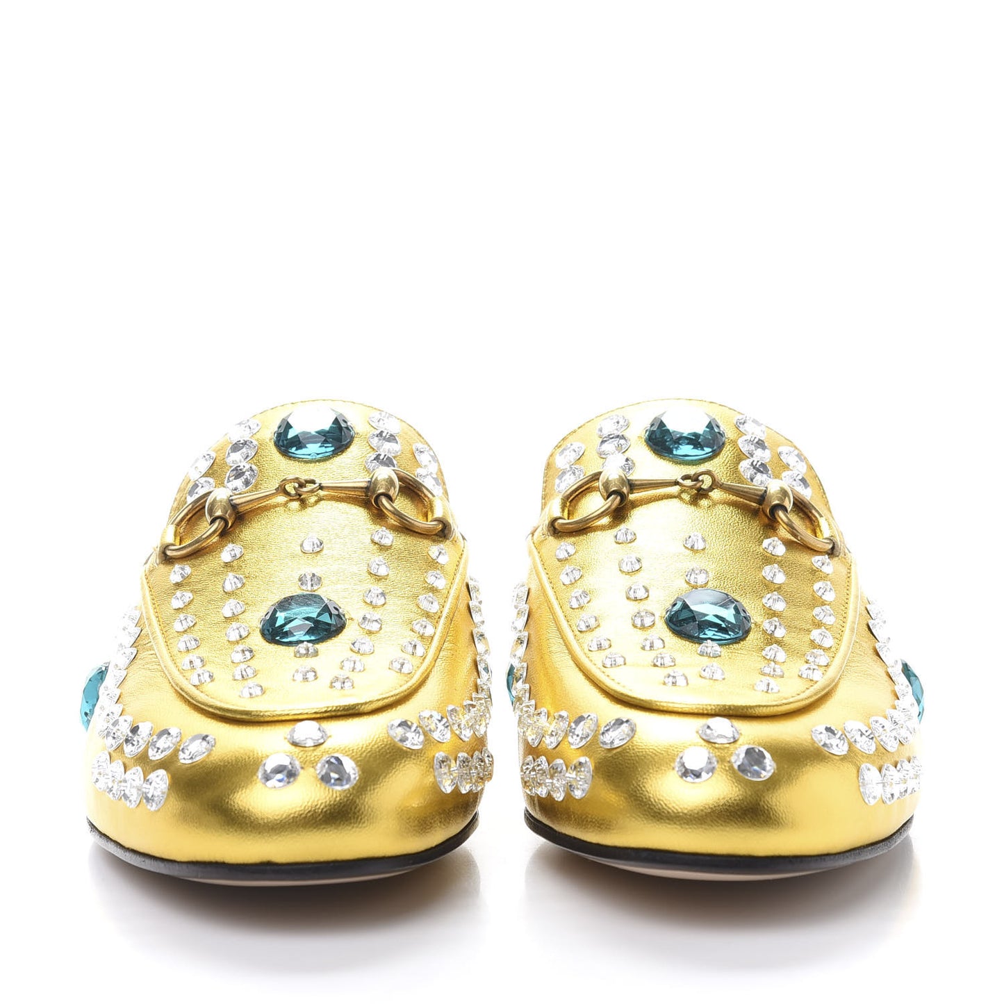 Metallic Nappa Crystal Womens Princetown Slippers 36 Gold