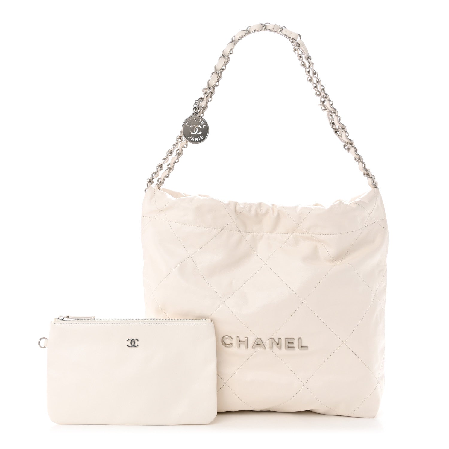Chanel Shiny Calfskin Quilted Small Chanel 22 White 1 of 11