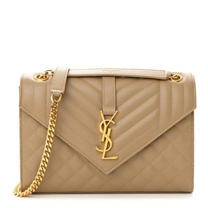 Saint Laurent Grain De Poudre Textured Mixed Matelasse Medium Triquilt Monogram Satchel Dark Latte 1 of 12