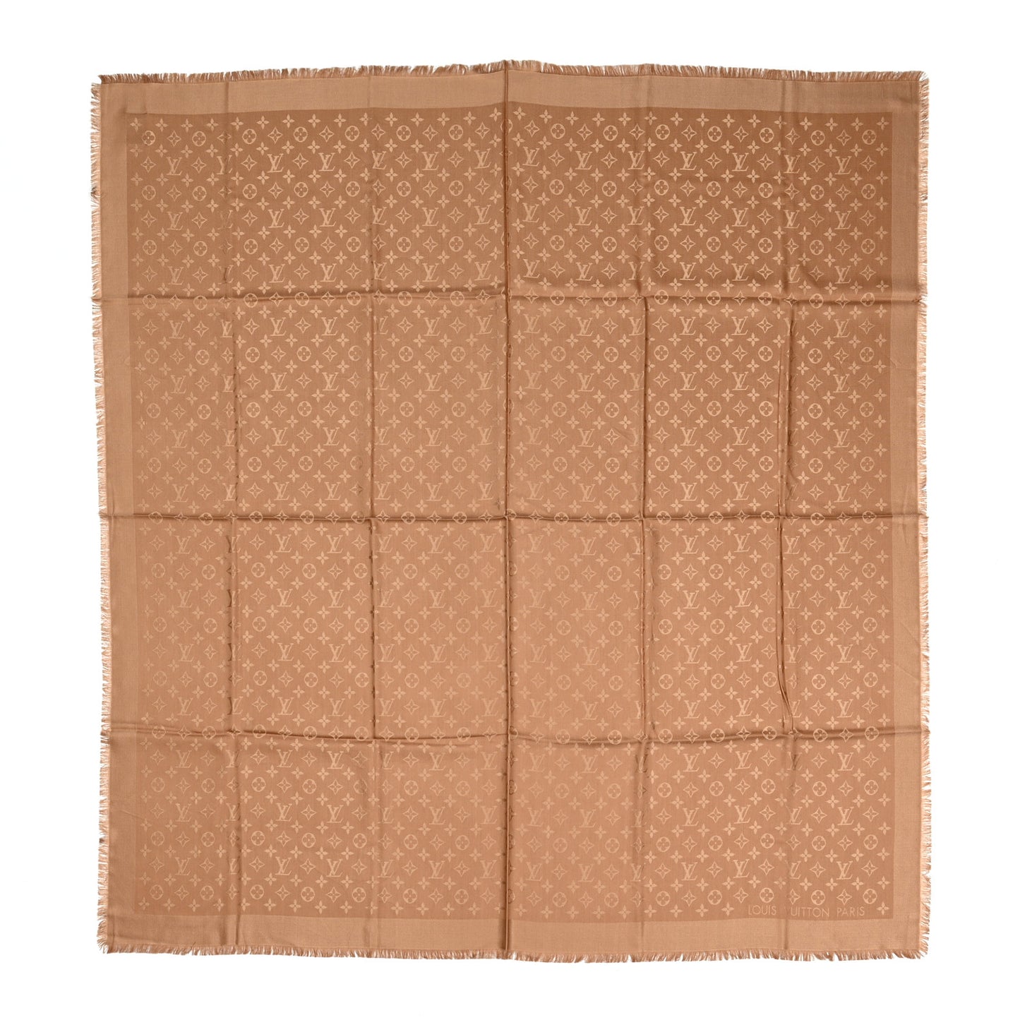 Silk Wool Monogram Shawl Cappuccino