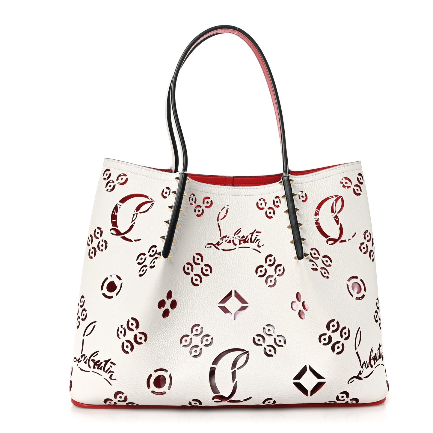 Calfskin Perforated Small Loubinthesky Cabarock Spikes Tote Snow