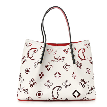 Christian Louboutin Calfskin Perforated Small Loubinthesky Cabarock Spikes Tote Snow 1 of 9