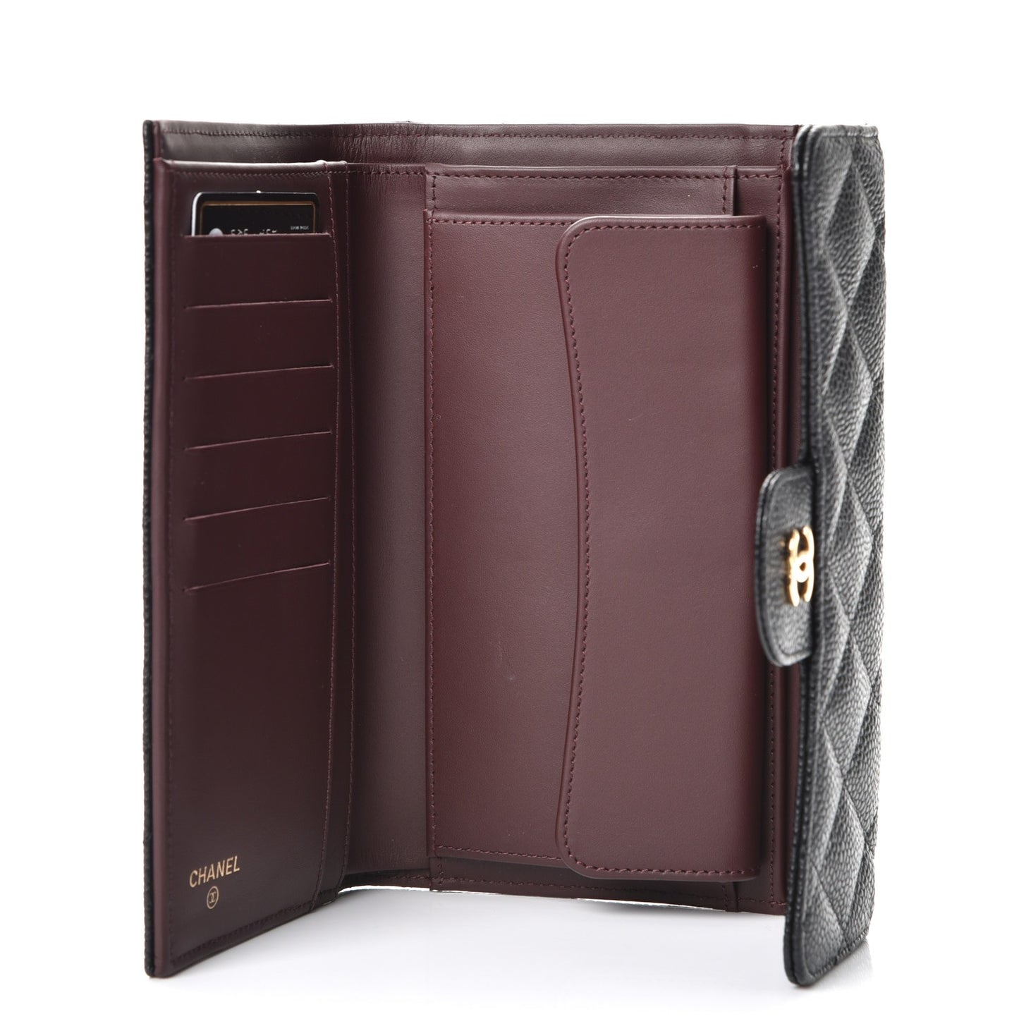 Caviar Quilted Large Flap Wallet Black