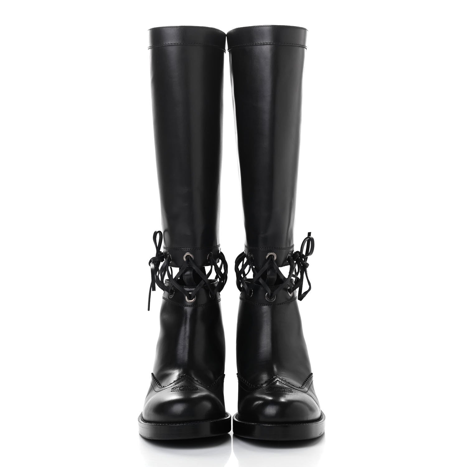 Chanel Calfskin Lace Up Knee High Boots 40 Black 2 of 11