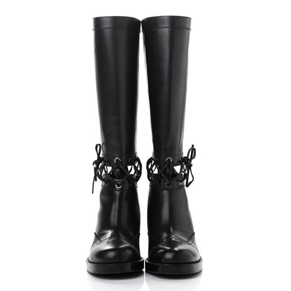 Chanel Calfskin Lace Up Knee High Boots 40 Black 2 of 11