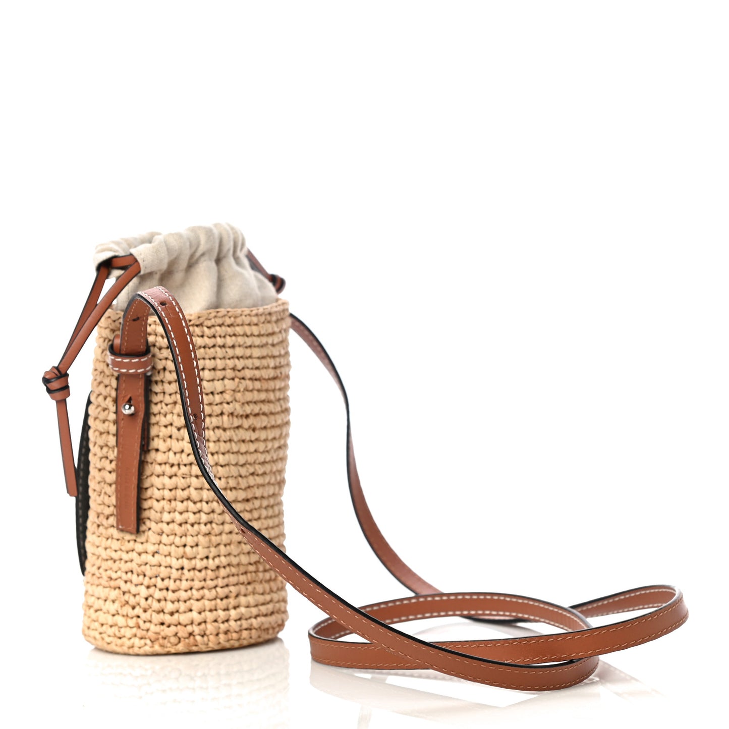 Calfskin Raffia Paulas Ibiza Bucket Bag Natural Tan