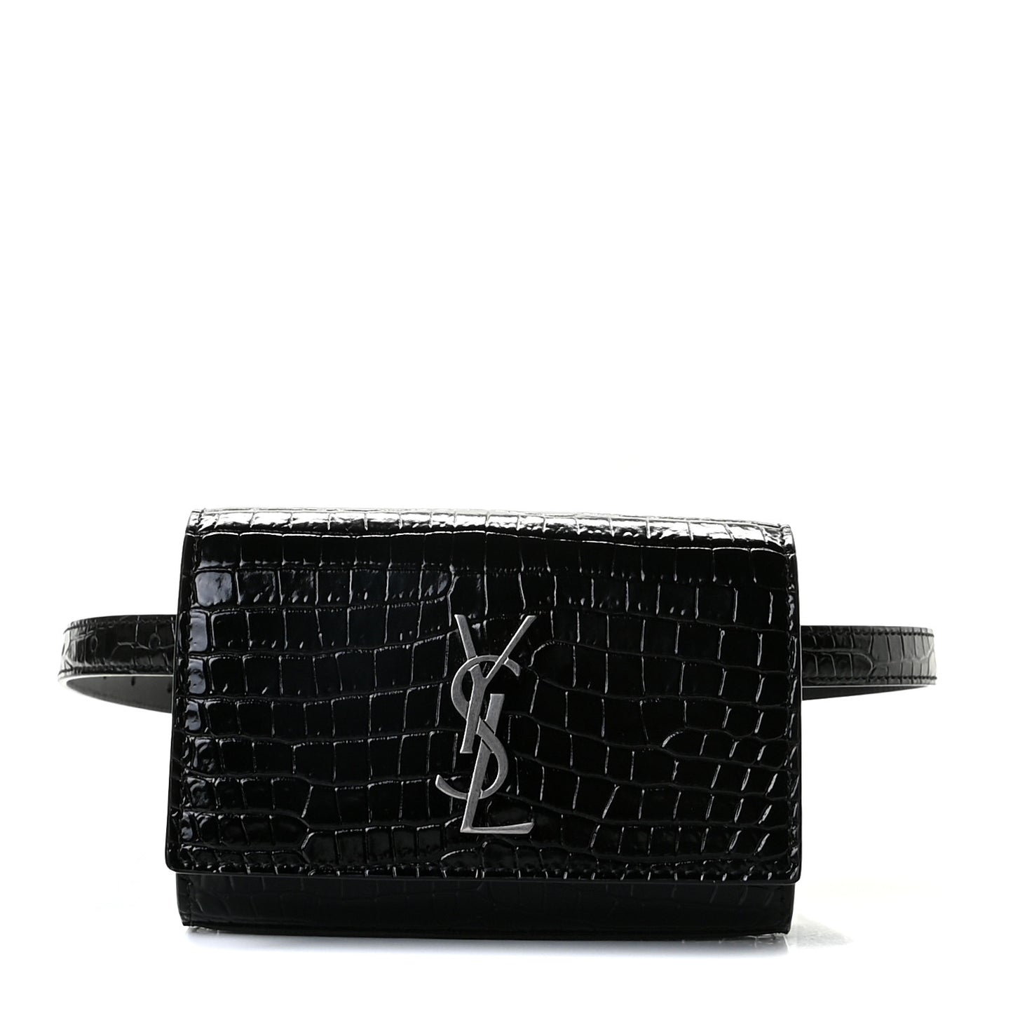 Calfskin Crocodile Embossed Monogram Kate Belt Bag Black