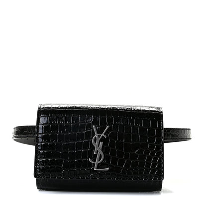 Saint Laurent Calfskin Crocodile Embossed Monogram Kate Belt Bag Black 1 of 11